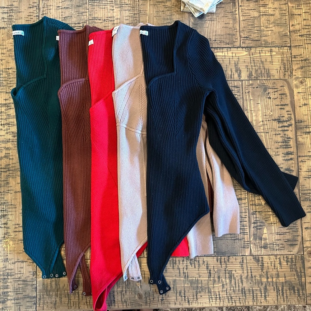 Set of 5 Abercrombie & Fitch Sweetheart Neckline Sweater Bodysuits